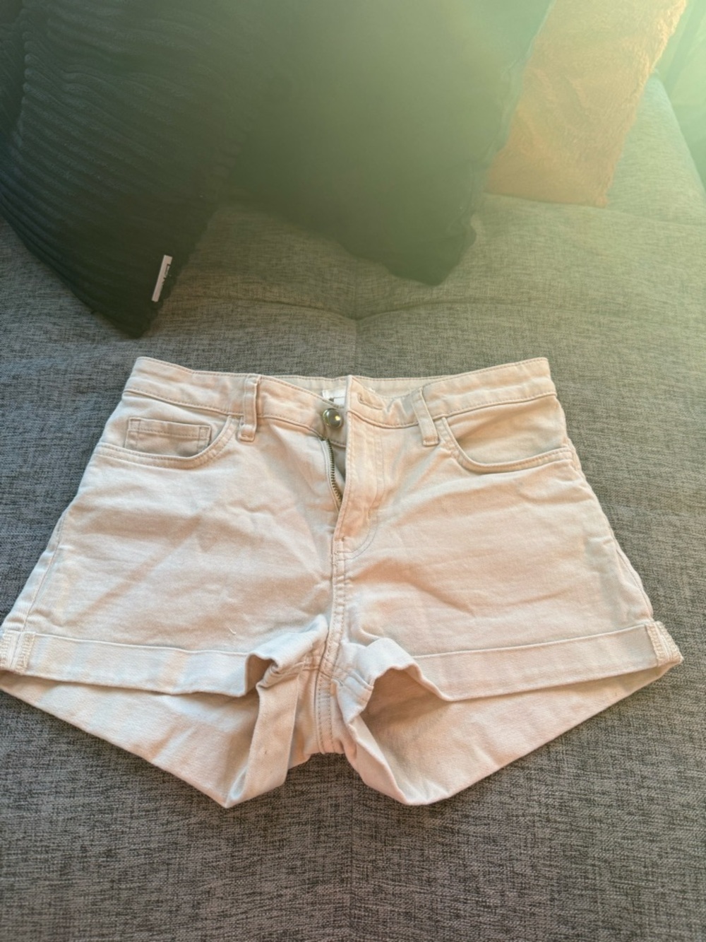 Women’s Light Khaki Denim Roll-Cuff Shorts